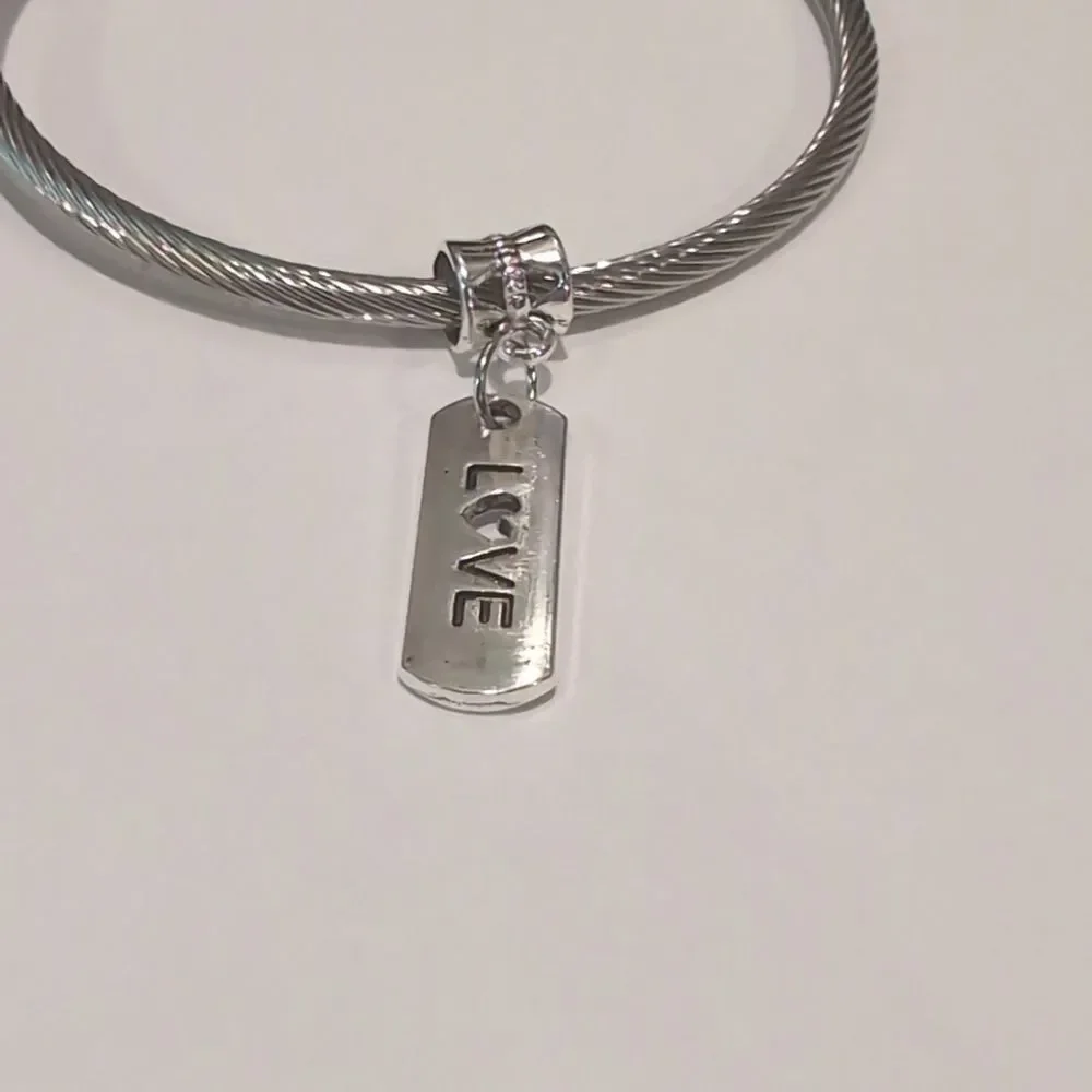 Silver Love Dangle Charm for Pandora Style Bracelet